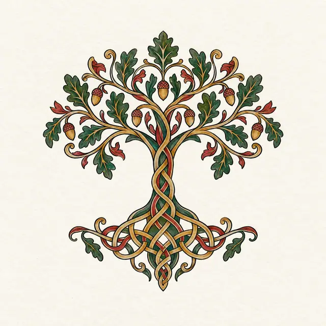 Color illuminated Celtic tree of life tattoo design for the ankle
