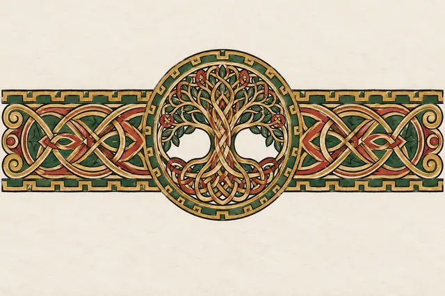 Color illuminated Celtic tree of life tattoo design for the arm (armband)