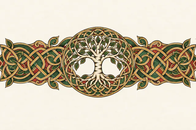 Color illuminated Celtic tree of life tattoo design for the arm (armband)