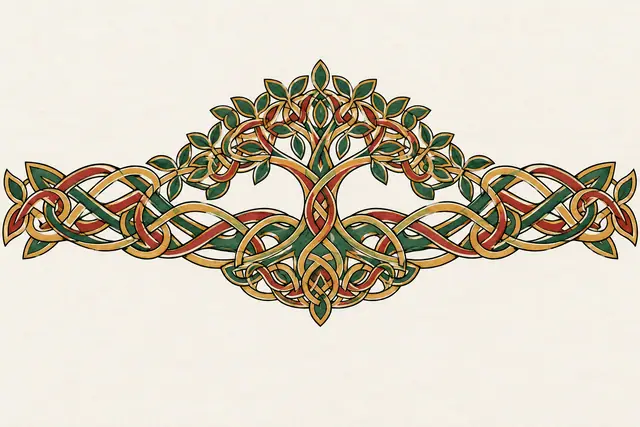 Color illuminated Celtic tree of life tattoo design for the arm (armband)