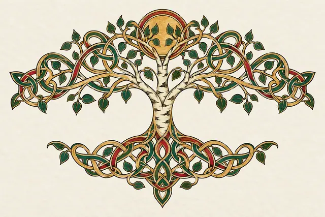 Color illuminated Celtic tree of life tattoo design for the chest
