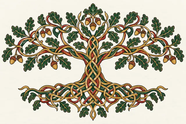 Color illuminated Celtic tree of life tattoo design for the chest