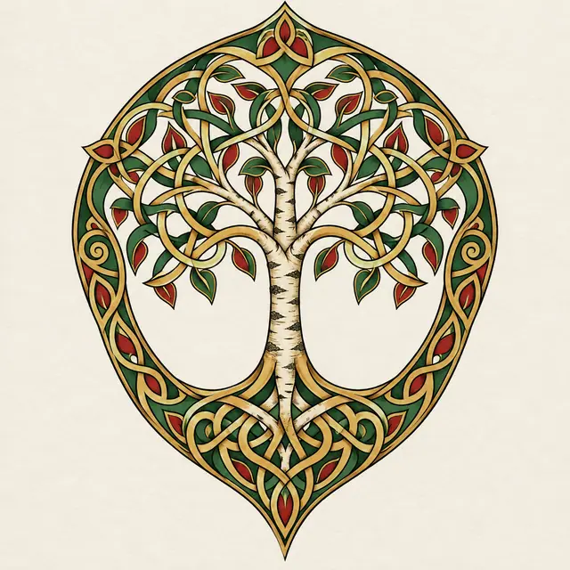 Color illuminated Celtic tree of life tattoo design for the shoulder