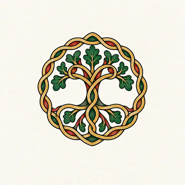 Color illuminated Celtic tree of life tattoo design for the wrist
