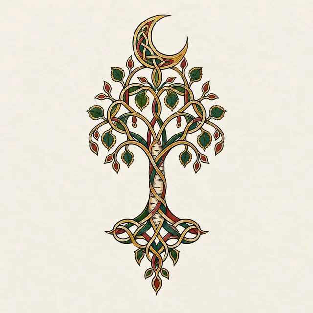 Color illuminated Celtic tree of life tattoo design for the wrist