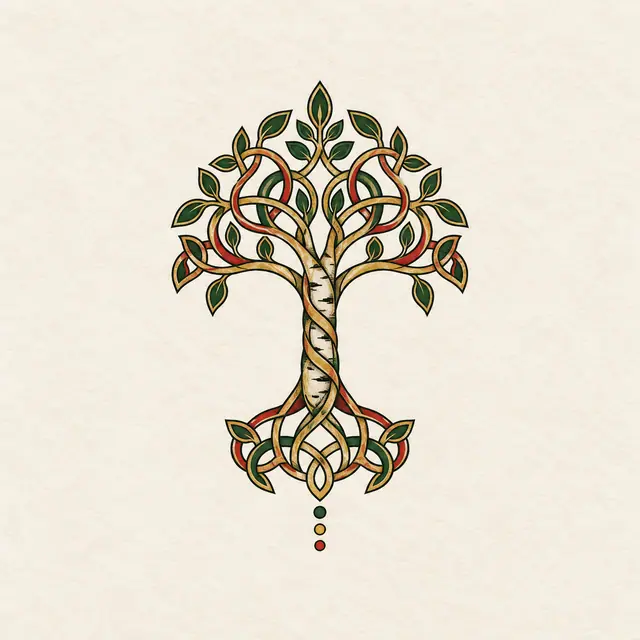 Color illuminated Celtic tree of life tattoo design for the wrist