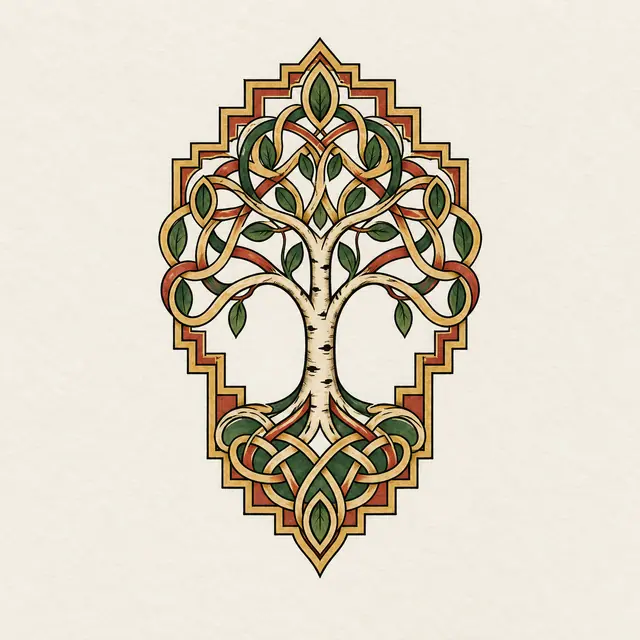 Color illuminated Celtic tree of life tattoo design for the wrist