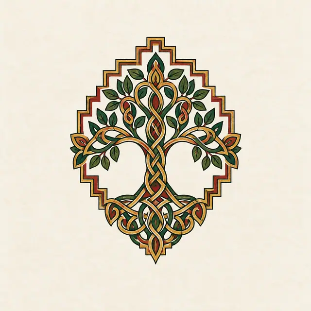 Color illuminated Celtic tree of life tattoo design for the wrist