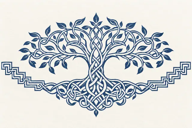 Woad blue Celtic tree of life tattoo design for the chest