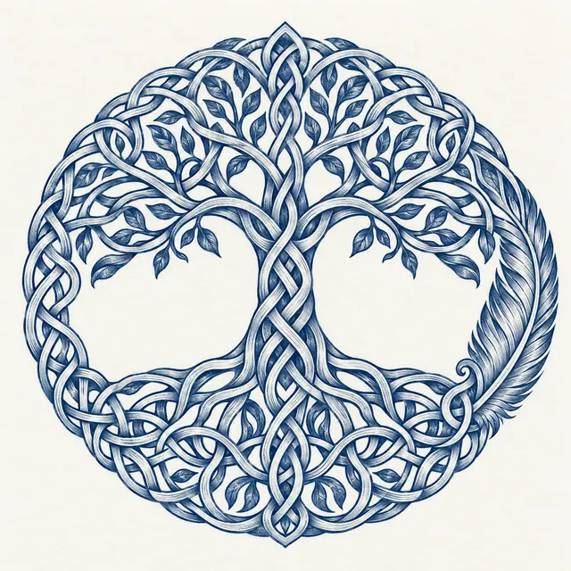 Woad blue Celtic tree of life tattoo design for the shoulder