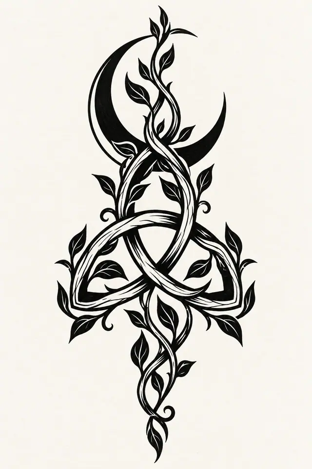 Blackwork trinity knot tattoo design for the calf
