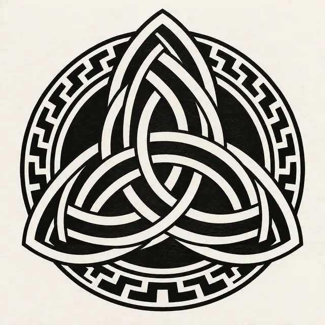 Blackwork trinity knot tattoo design for the shoulder