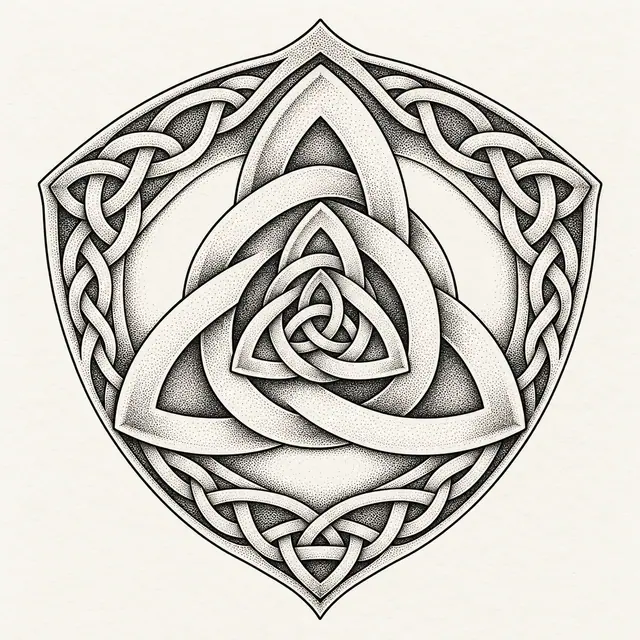 Dotwork trinity knot tattoo design for the shoulder