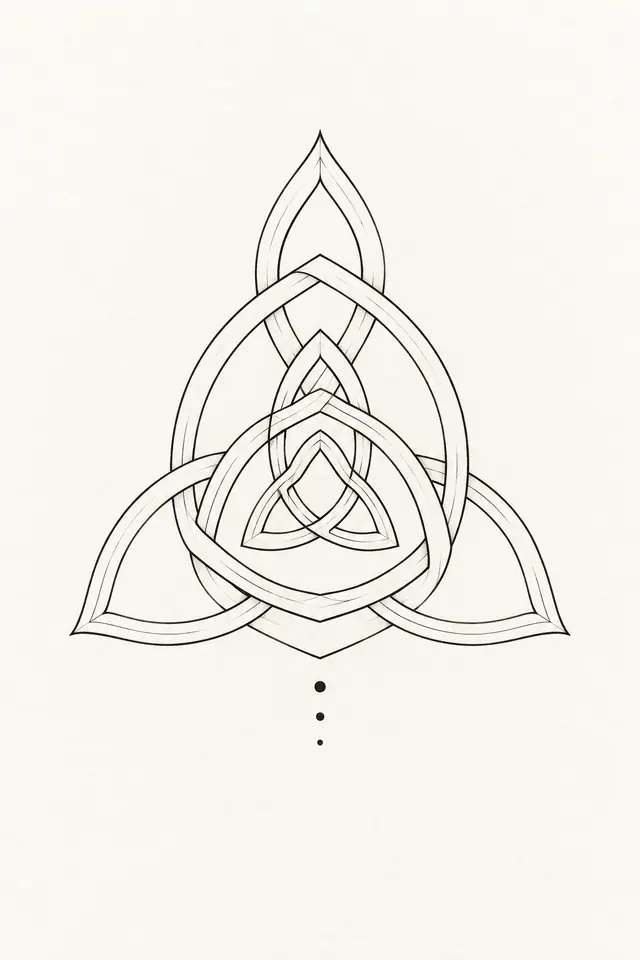 Fine-line trinity knot tattoo design for the calf