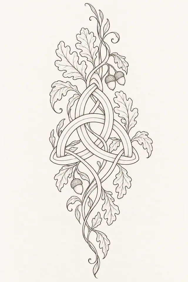 Fine-line trinity knot tattoo design for the calf