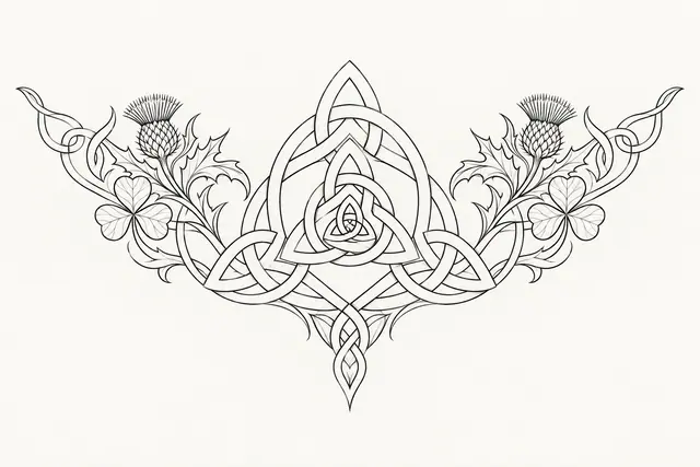 Fine-line trinity knot tattoo design for the chest