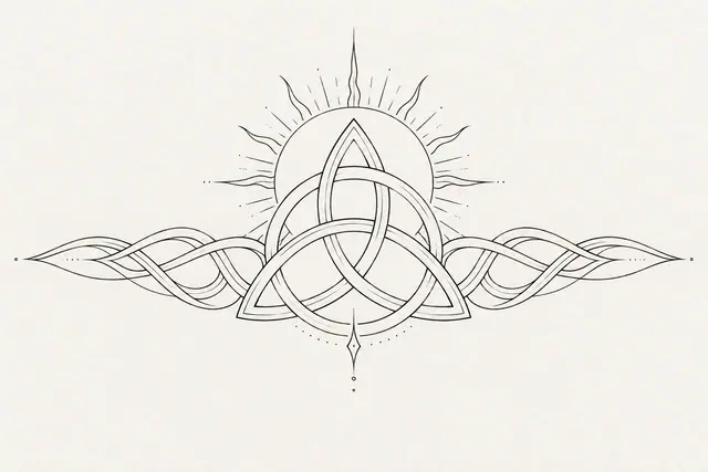 Fine-line trinity knot tattoo design for the chest