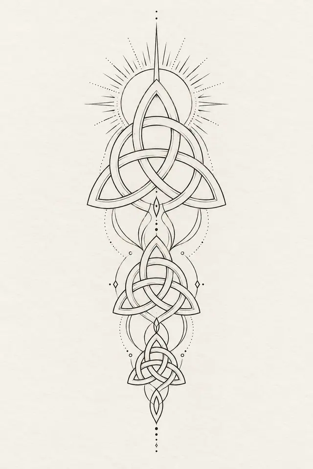 Fine-line trinity knot tattoo design for the forearm