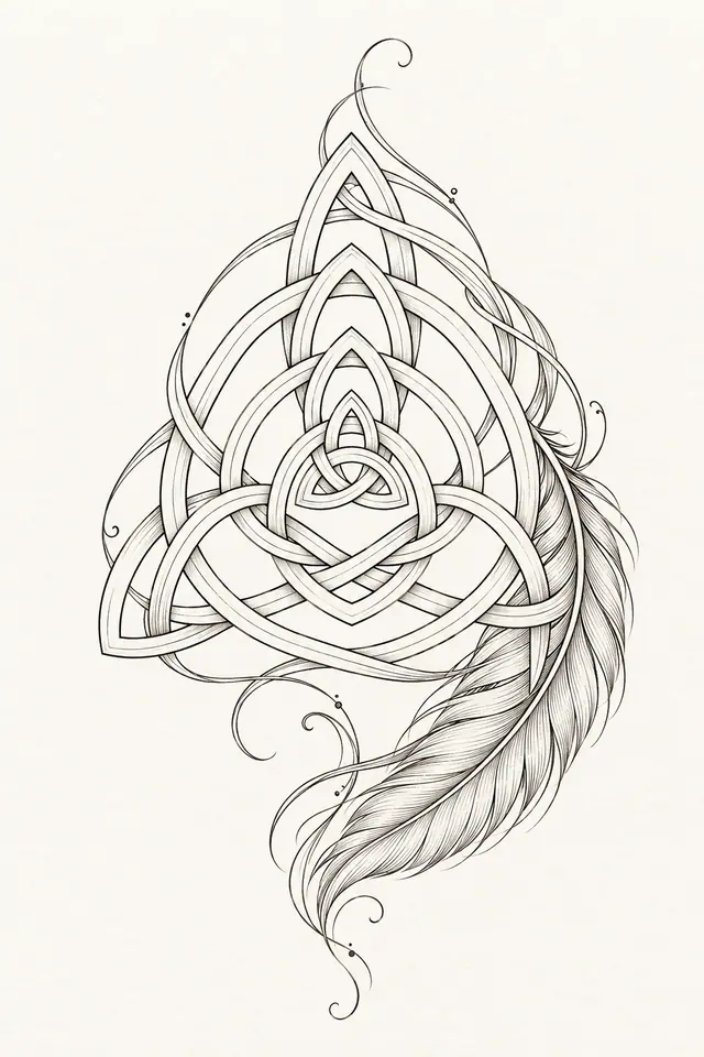 Fine-line trinity knot tattoo design for the upper arm (half sleeve)