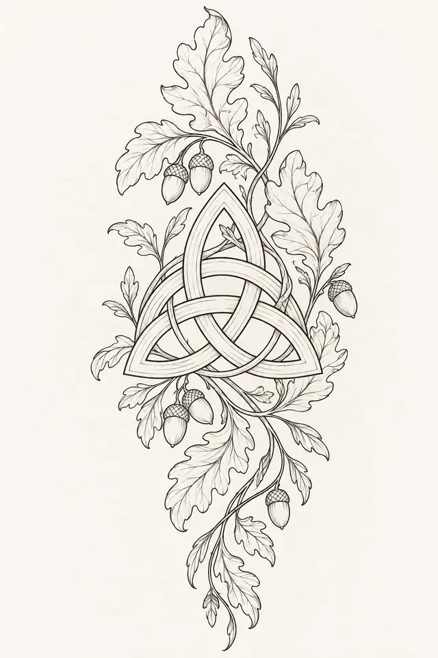 Fine-line trinity knot tattoo design for the upper arm (half sleeve)