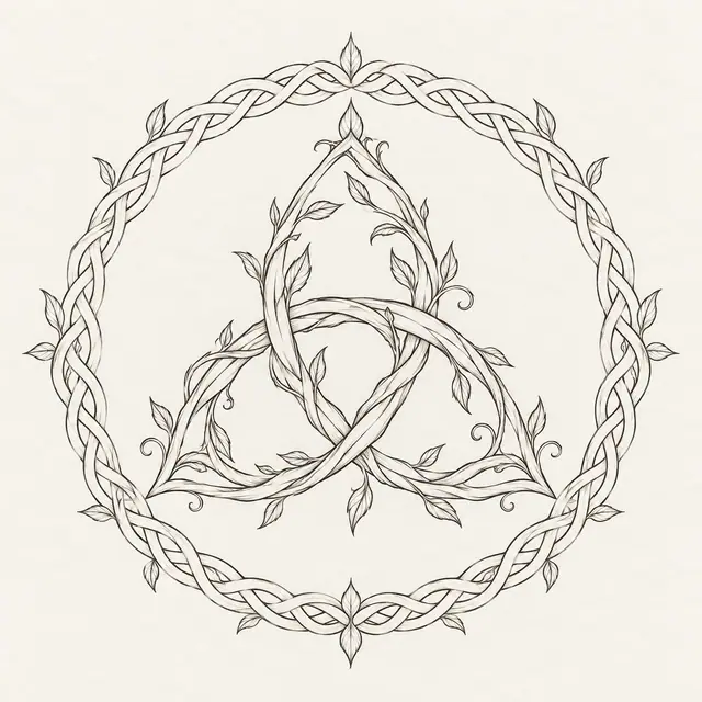 Fine-line trinity knot tattoo design for the shoulder