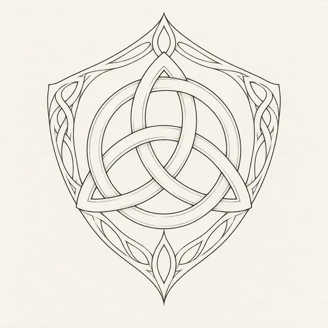 Fine-line trinity knot tattoo design for the shoulder