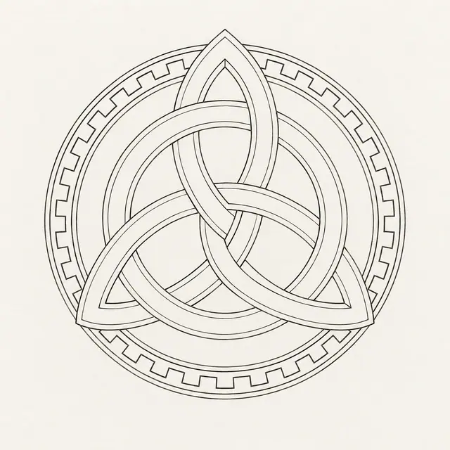 Fine-line trinity knot tattoo design for the shoulder
