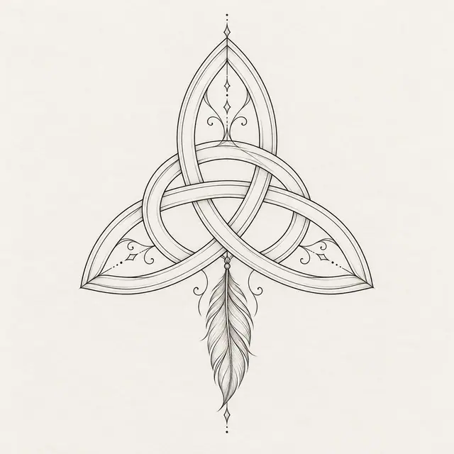 Fine-line trinity knot tattoo design for the upper back