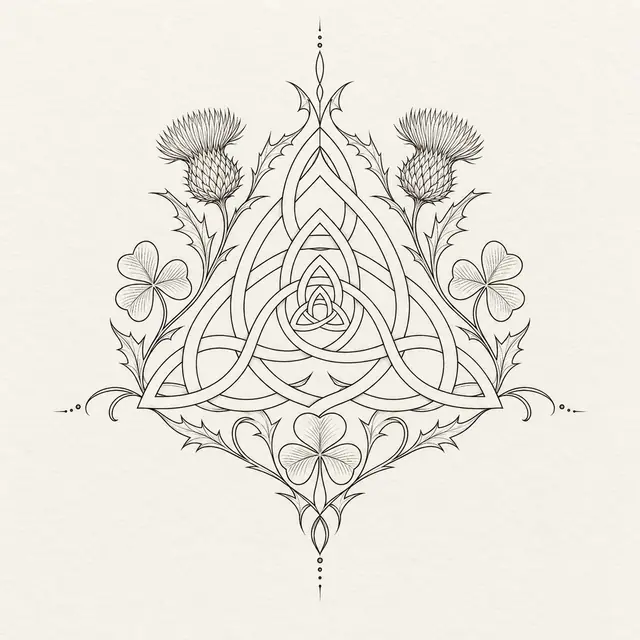 Fine-line trinity knot tattoo design for the upper back