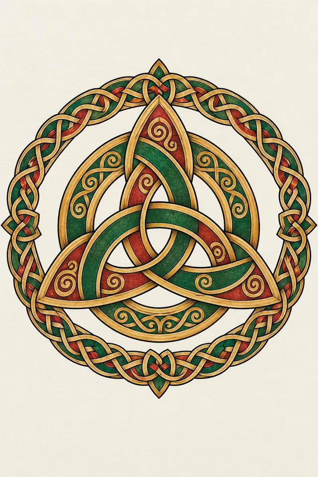 Color illuminated trinity knot tattoo design for the upper arm (half sleeve)