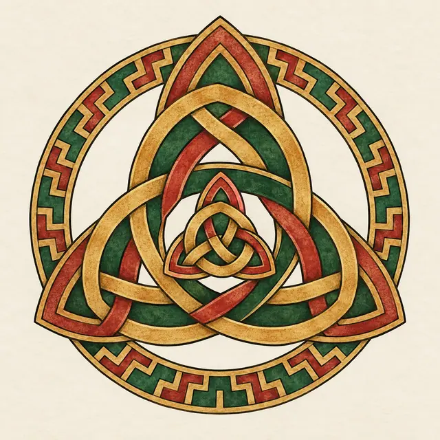 Color illuminated trinity knot tattoo design for the shoulder