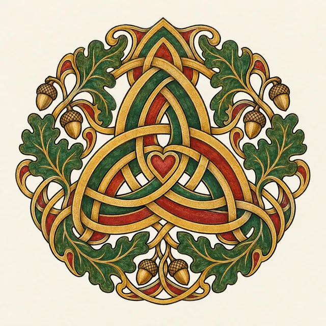 Color illuminated trinity knot tattoo design for the shoulder