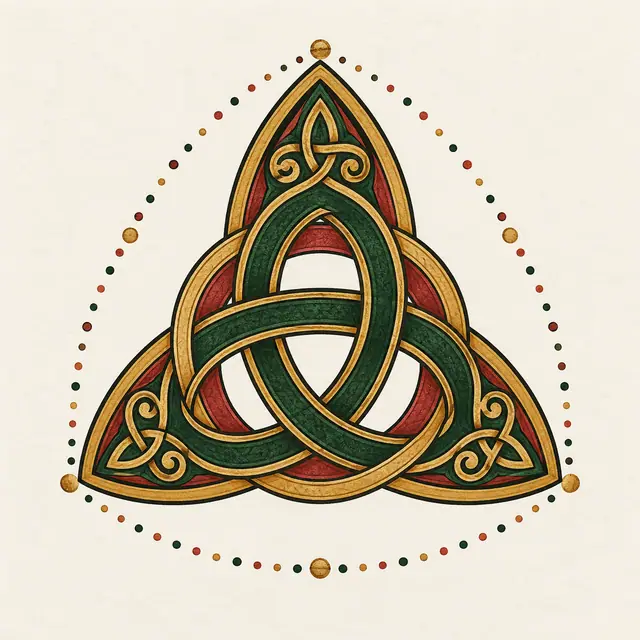 Color illuminated trinity knot tattoo design for the upper back