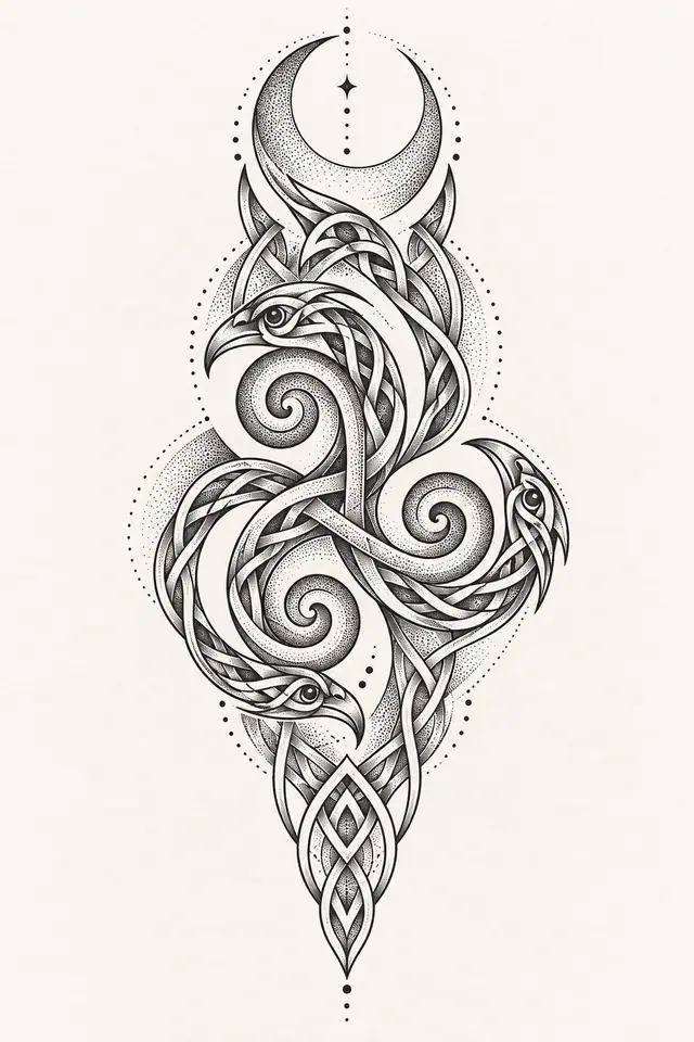 Dotwork triskele tattoo design for the calf