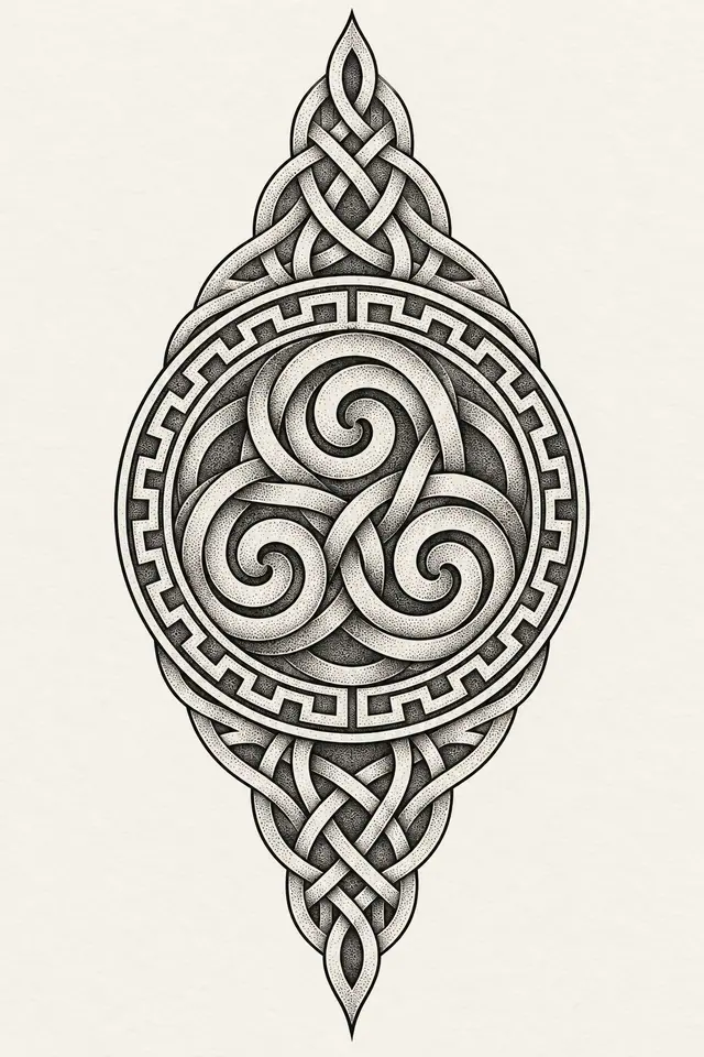 Dotwork triskele tattoo design for the calf