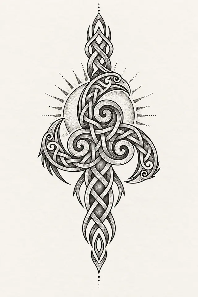 Dotwork triskele tattoo design for the calf
