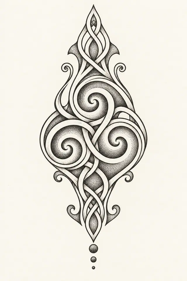 Dotwork triskele tattoo design for the calf