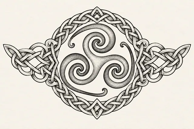 Dotwork triskele tattoo design for the chest