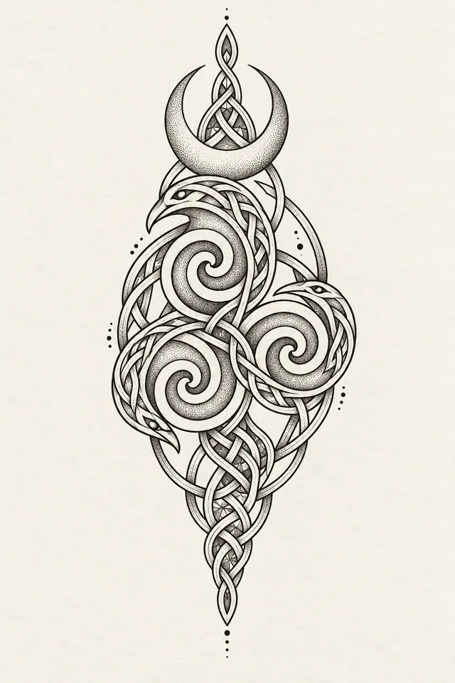Dotwork triskele tattoo design for the forearm