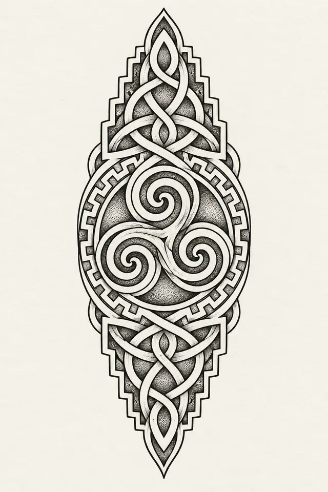 Dotwork triskele tattoo design for the forearm