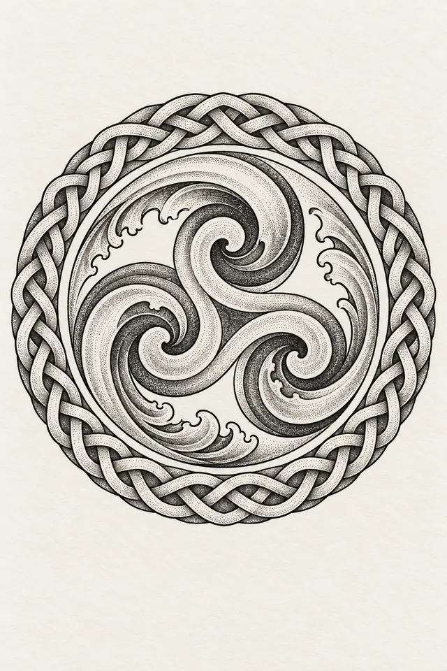 Dotwork triskele tattoo design for the upper arm (half sleeve)