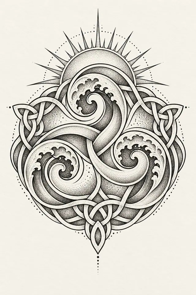 Dotwork triskele tattoo design for the upper arm (half sleeve)