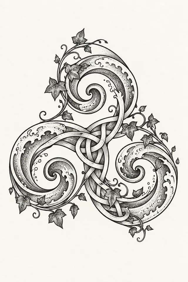 Dotwork triskele tattoo design for the upper arm (half sleeve)
