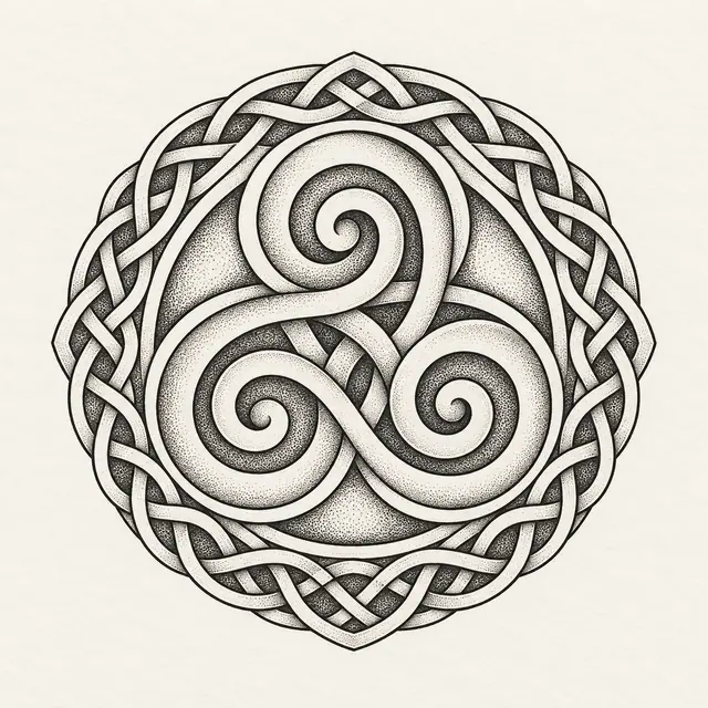 Dotwork triskele tattoo design for the upper back