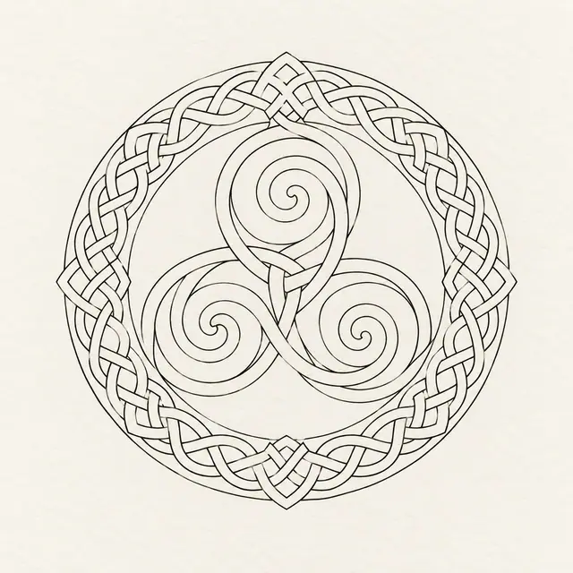 Fine-line triskele tattoo design for the upper back