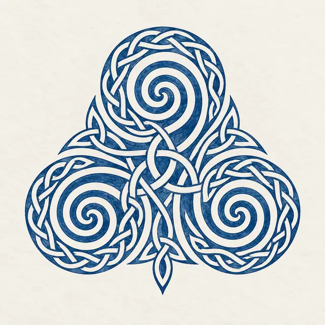 Woad blue triskele tattoo design for the upper back